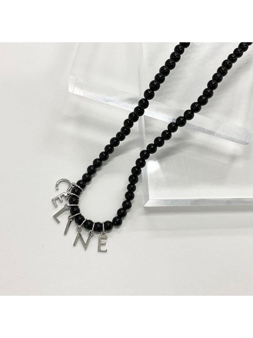 Celine Logo Onyx Necklace Black Silver